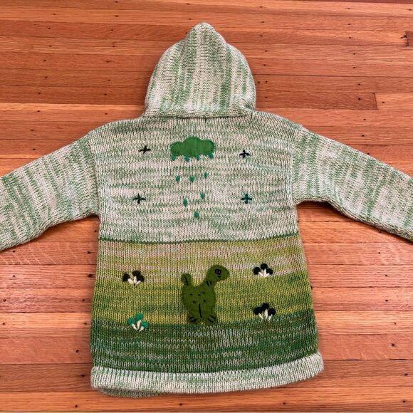 American South Side Knit Crochet Green Zip Up Hooded Cardigan Sweater - Picture 2 of 6